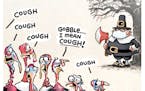 Sack cartoon: Cough, gobble, cough