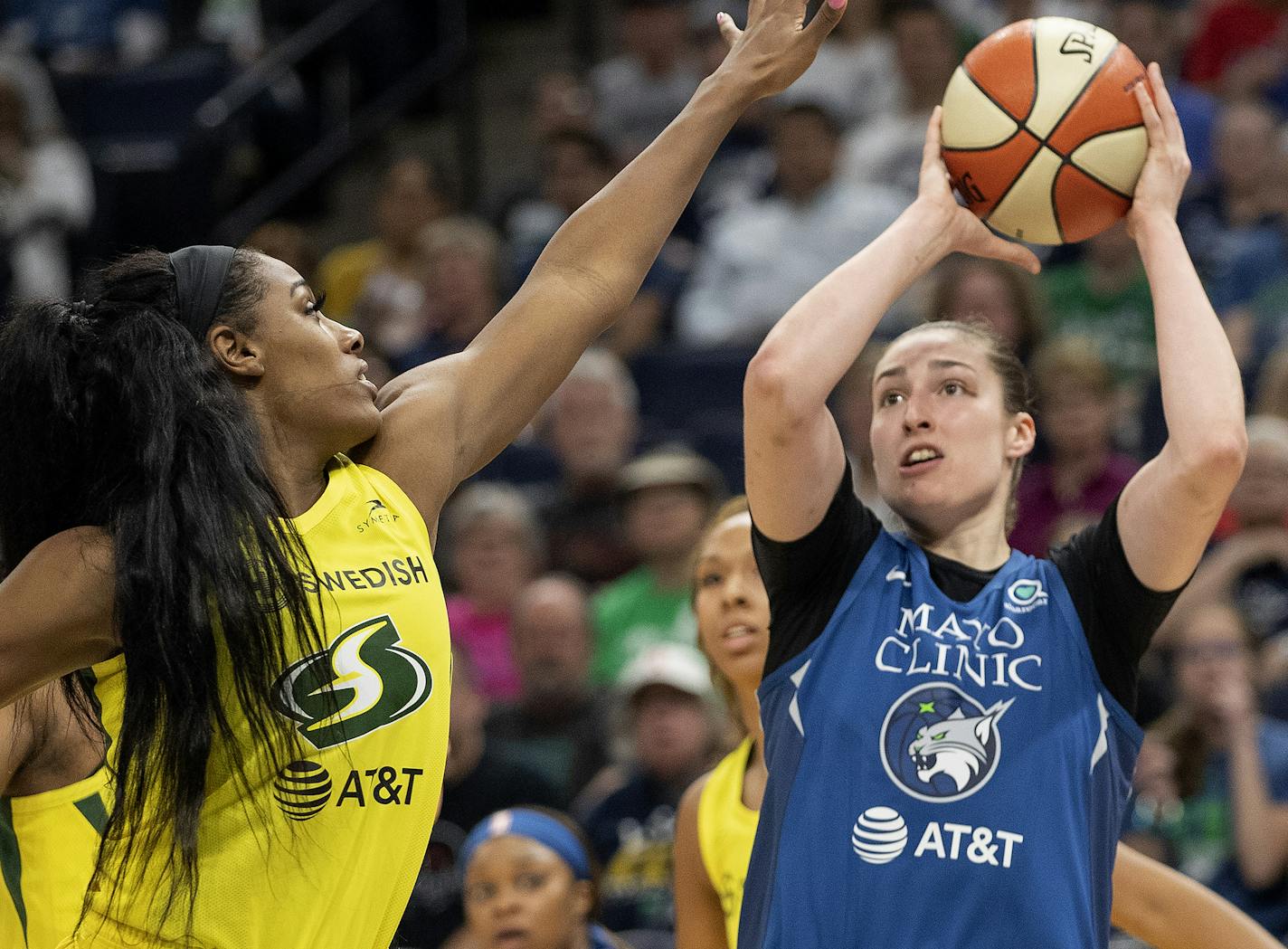 Minnesota Lynx rookie Jessica Shepard attempted a shot in the first half. ] CARLOS GONZALEZ &#x2022; cgonzalez@startribune.com &#x2013; Minneapolis, MN &#x2013; May 29, 2019, Target Center, WNBA, Basketball, Minnesota Lynx vs. Seattle Storm