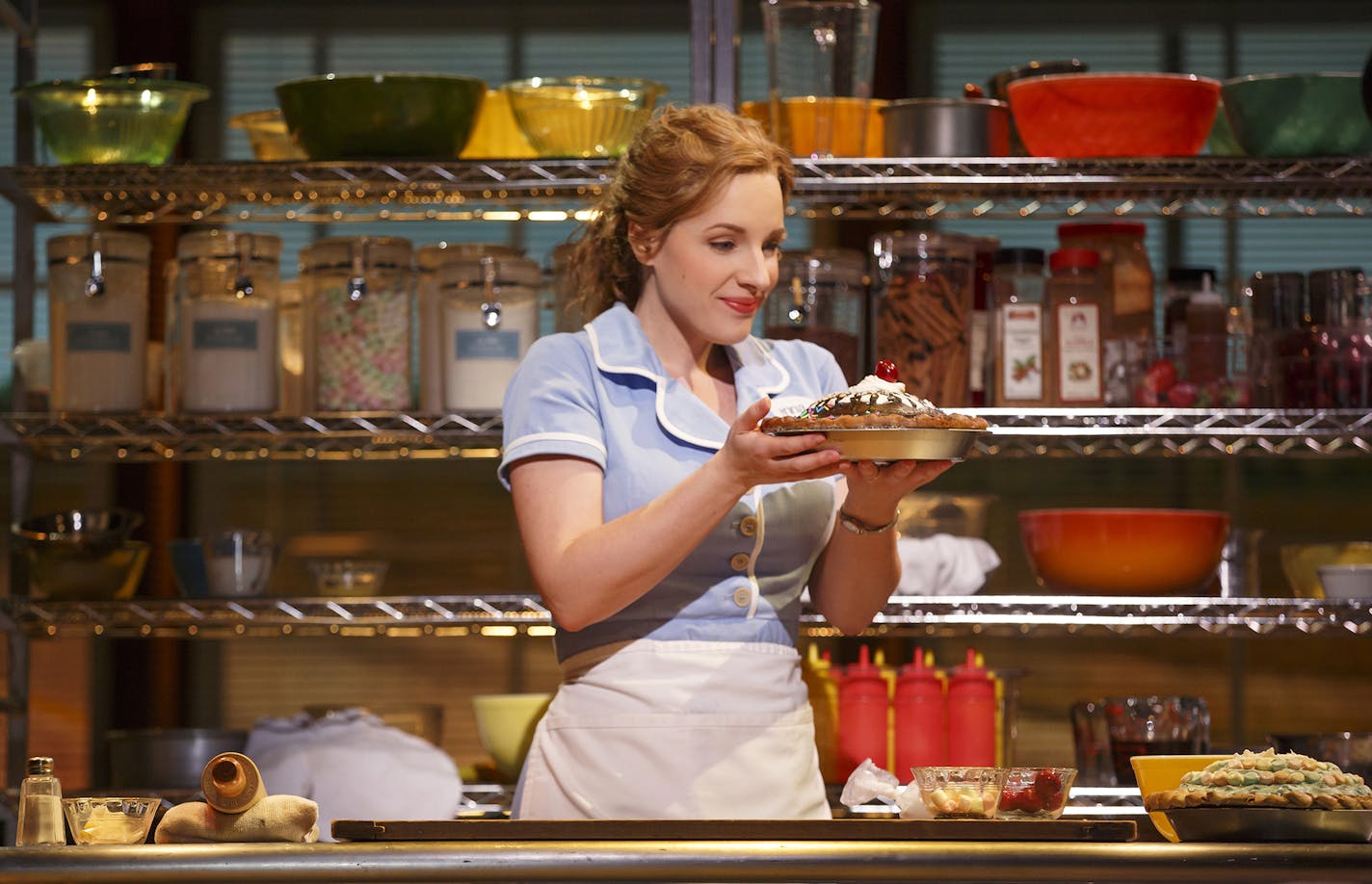 Jessie Mueller as Jenna in "Waitress," on Broadway at the Brooks Atkinson Theatre. Photo by Joan Marcus