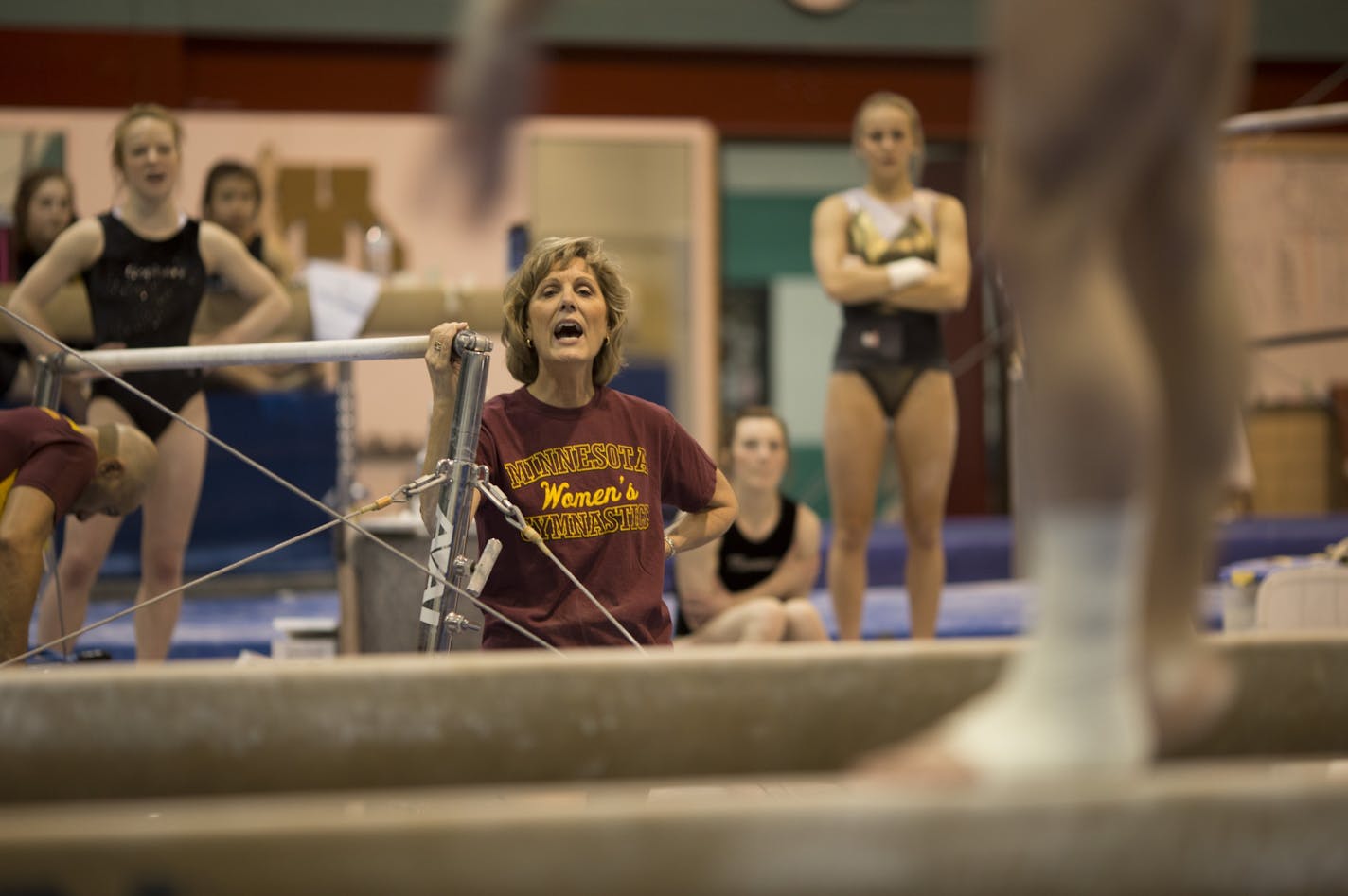 Former University of Minnesota gymnastics coach Meg Stephenson during a 2013 practice.