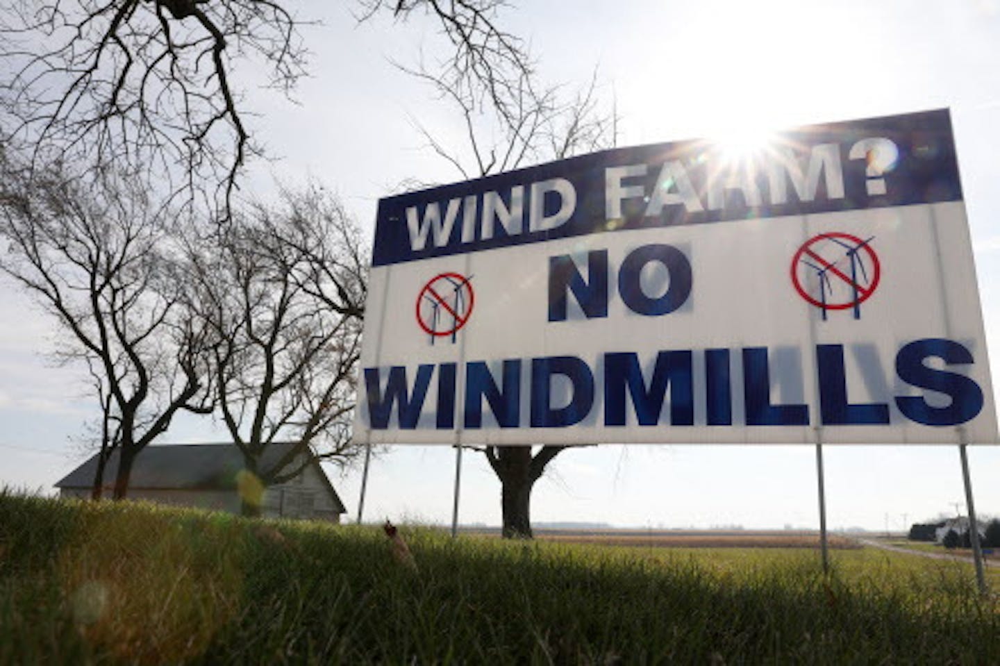 Dorenne Hansen installed a No Windmills sign in her front yard to voice her opposition to the proposed project. ] ANTHONY SOUFFLE &#xef; anthony.souffle@startribune.com Dorenne Hansen, the head of a property owners association fighting a proposed wind farm, spoke during an interview and gave a tour of her property Wednesday, Nov. 8, 2017 in Glenville, Minn. Hansen is concerned for the noise, shadows, and the obstruction of her views by windmills. The wind farm that has generated enough oppositio