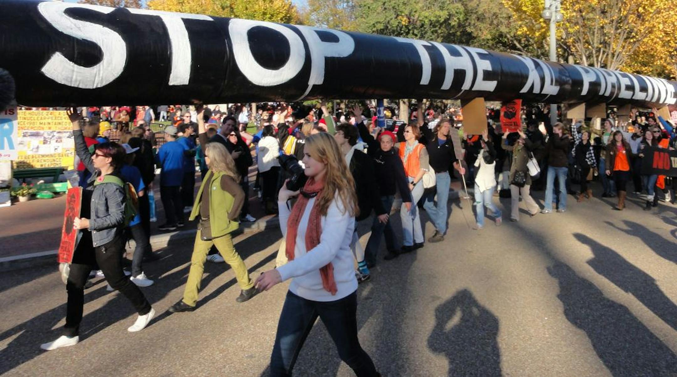 Protesters encircled the White House on Nov. 6 to object to the proposed Keystone XL oil pipeline. President Obama recently delayed a decision on the Alberta-to-Texas project.