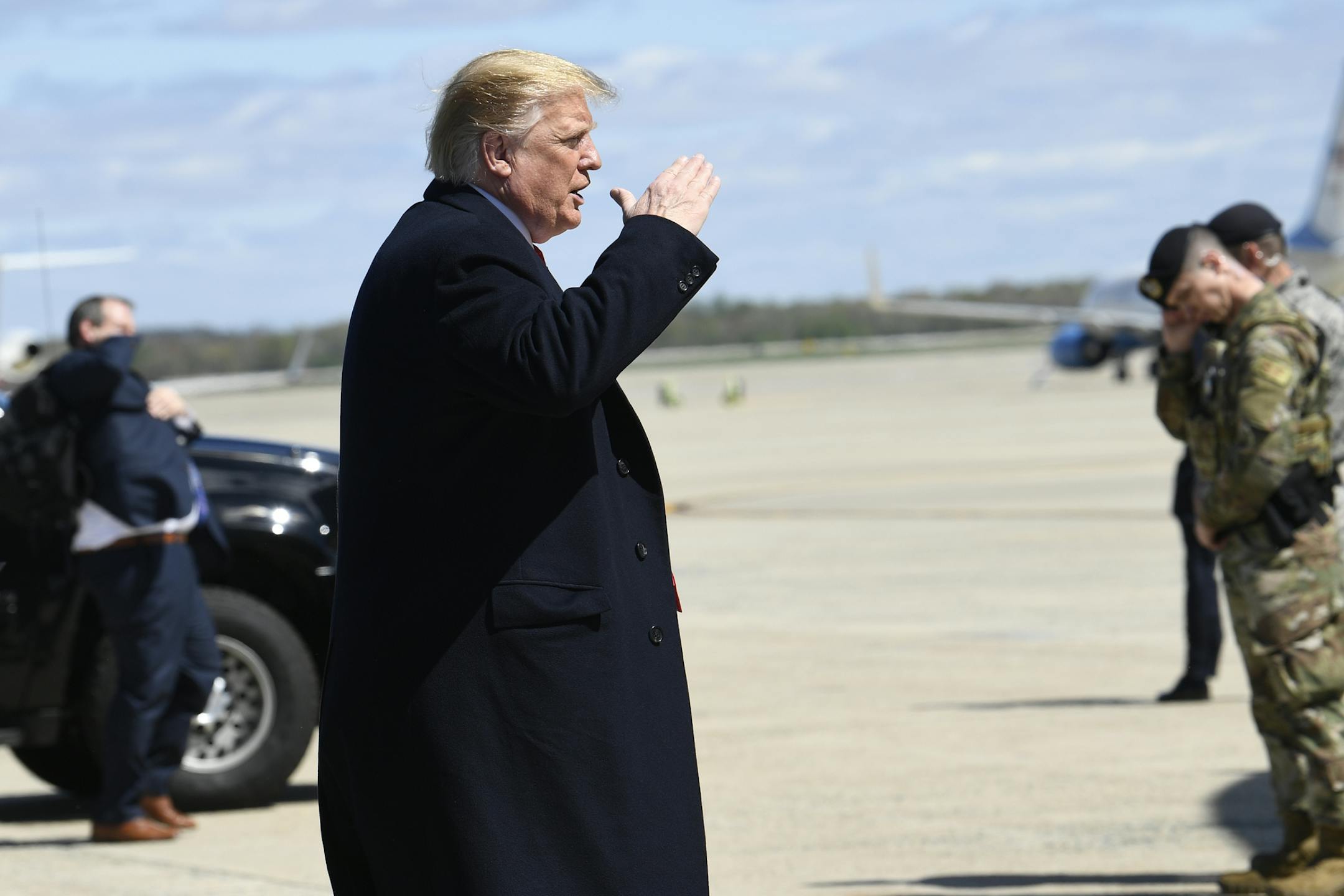 President Donald Trump walks towards the steps of Air Force One at Andrews Air Force Base in Md., Monday, April 15, 2019. Trump is heading to Minnesota for a tax day event. (AP Photo/Susan Walsh)