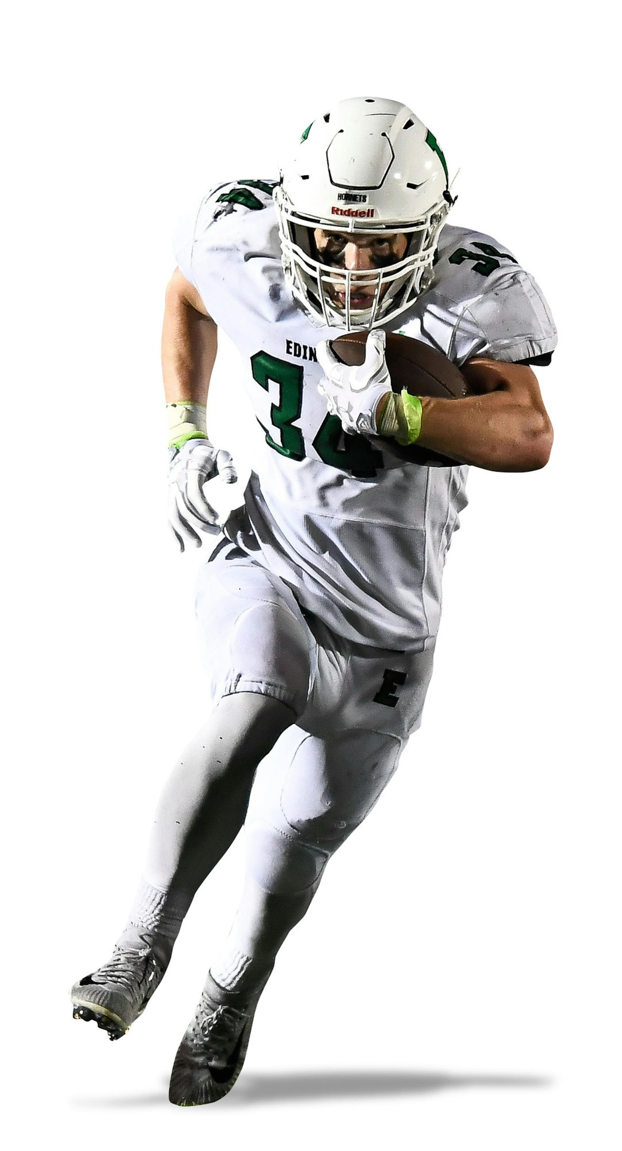 Edina running back Matt Cavanagh (34) ran the ball for a critical first down late in the fourth quarter against Minnetonka. ] AARON LAVINSKY ï aaron.lavinsky@startribune.com Minnetonka played Edina in a high school football game on Friday, Oct. 6, 2017 at Minnetonka High School in Minnetonka, Minnesota. ORG XMIT: MIN1710062141530818