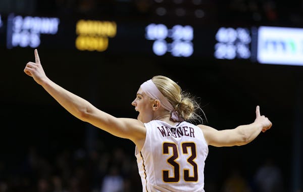 Gophers guard Carlie Wagner celebrates their win against Ohio State.