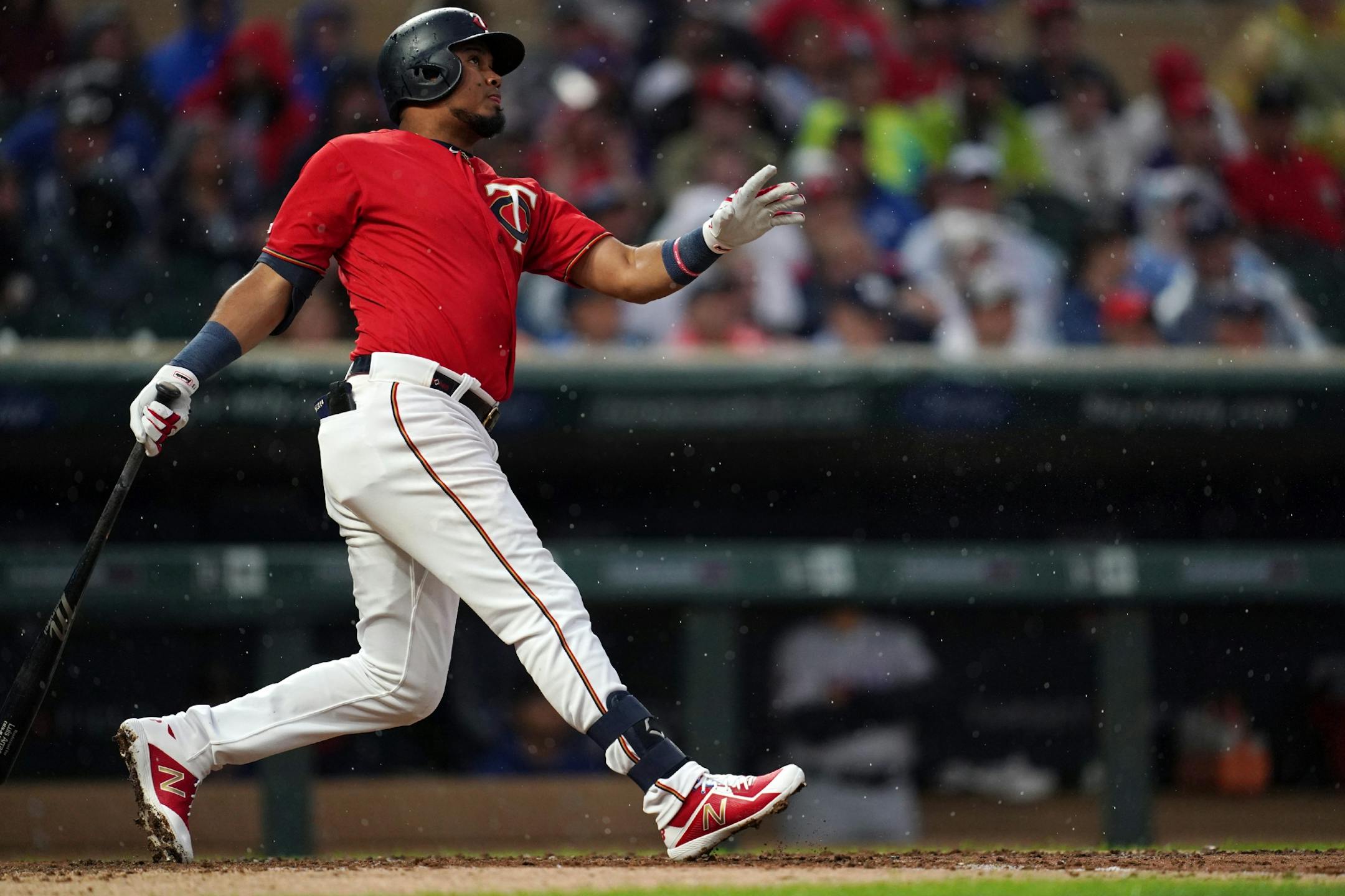 Minnesota Twins third baseman Luis Arraez (2) watched after hitting a home run in the second inning.