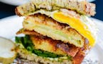 Fried Green Tomato BLTs With Egg.