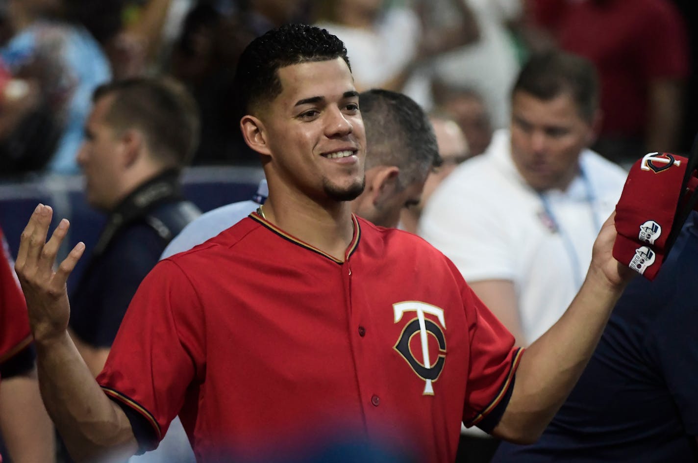 Twins starting pitcher Jose Berrios poses for a picture before the first of a two-game MLB Series against the Indians at Hiram Bithorn Stadium in San Juan