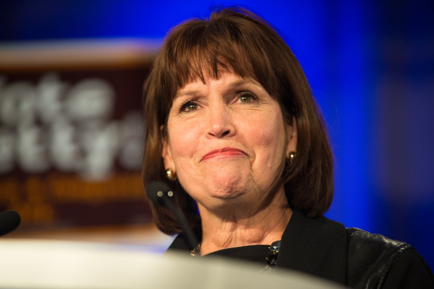 Rep. Betty McCollum, congressional 4th district, addresses her supporters during Tuesday night's election party at the DFL Headquarters.