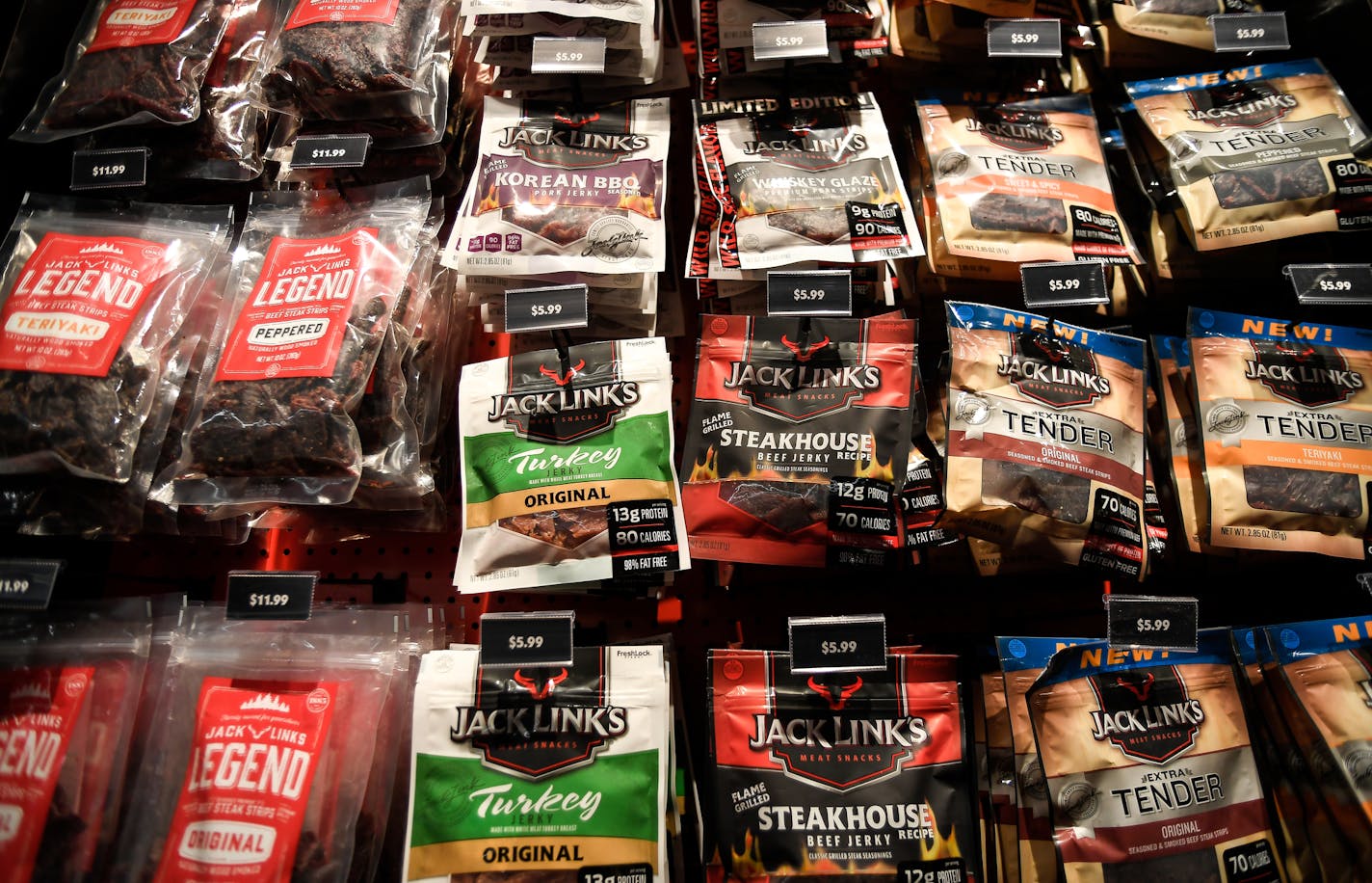 A jerky display at Wild Side, Jack Link's new retail store in Target Center. ] AARON LAVINSKY &#xef; aaron.lavinsky@startribune.com Jack Link's Jerky just opened their retail store, "Wild Side," inside of the redesigned Target Center. We photograph the store on Friday, Nov, 10, 2017 in Minneapolis, Minn.