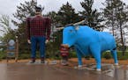 Paul Bunyan and Babe were there to greet Puck Drop on its tour stop in Bemidji on Tuesday.