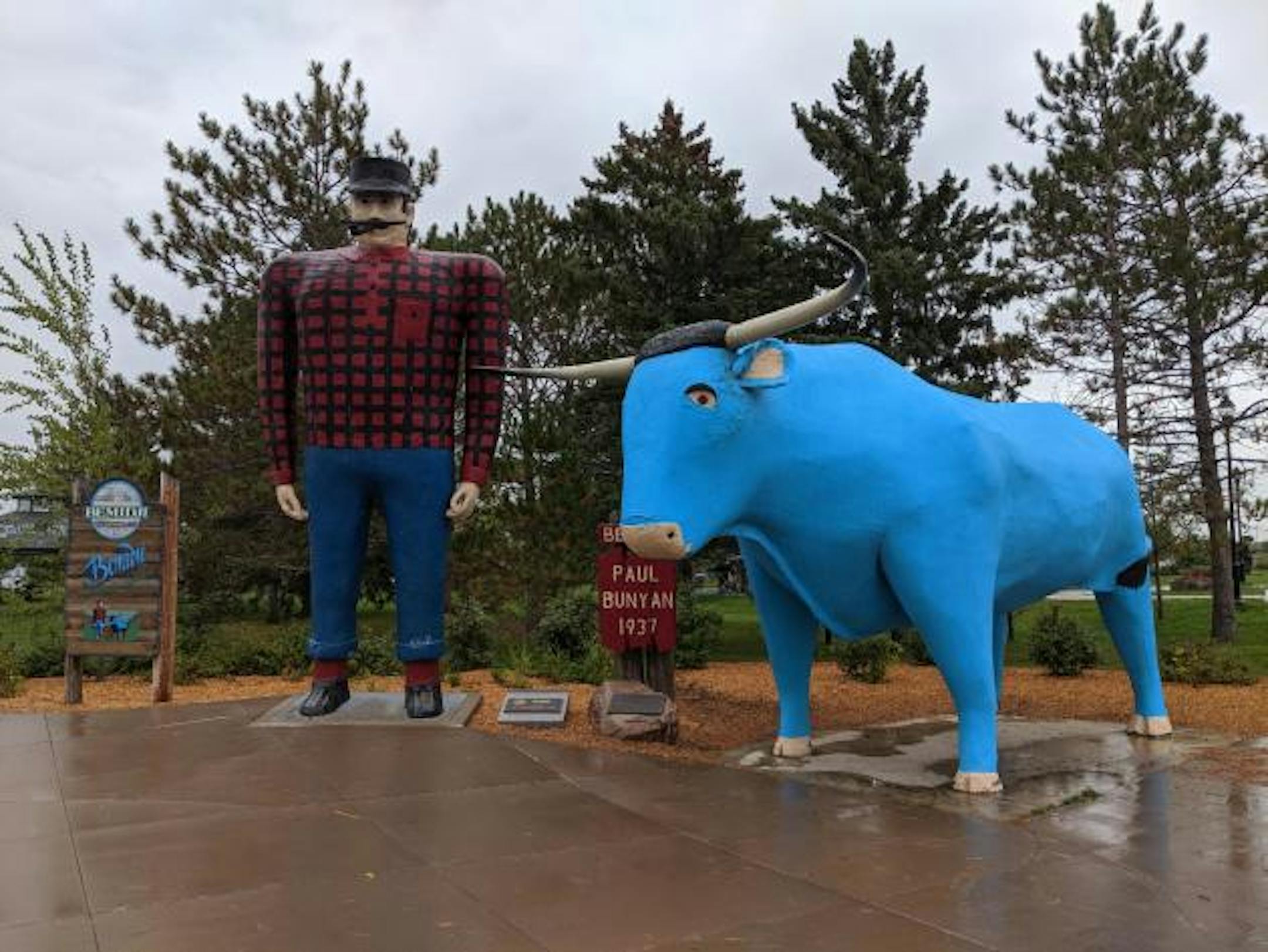 Paul Bunyan and Babe were there to greet Puck Drop on its tour stop in Bemidji on Tuesday.