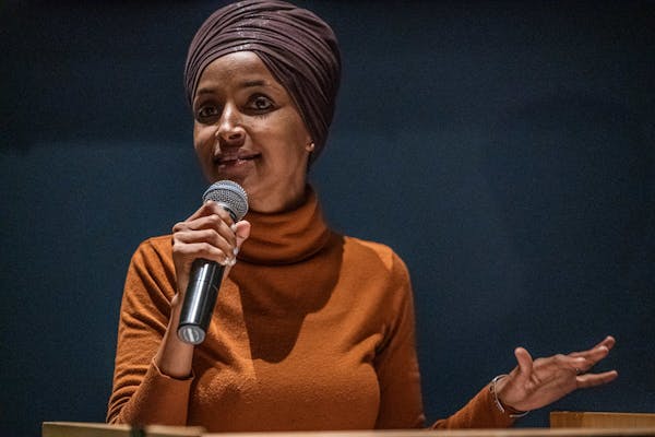 U.S. Rep. Ilhan Omar, shown Tuesday at a town-hall meeting in south Minneapolis.