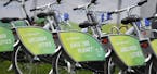 Bicycles reading "save the planet" wait for customers at the COP 23 Fiji UN Climate Change Conference in Bonn, Germany, Monday, Nov. 6, 2017. (AP Phot
