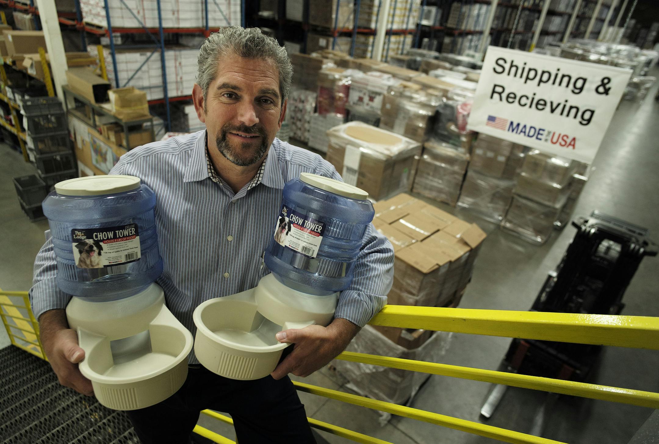 CEO Dan Ferrise of Miller Manufacturing recently "reshored" dog feeding product that Miller no longer makes in China. Ferrise made the decision to reshore the product last year. It is now manufactured in Rush City, MN .] Richard Tsong-Taatarii/rtsong- taatarii@startribune.com