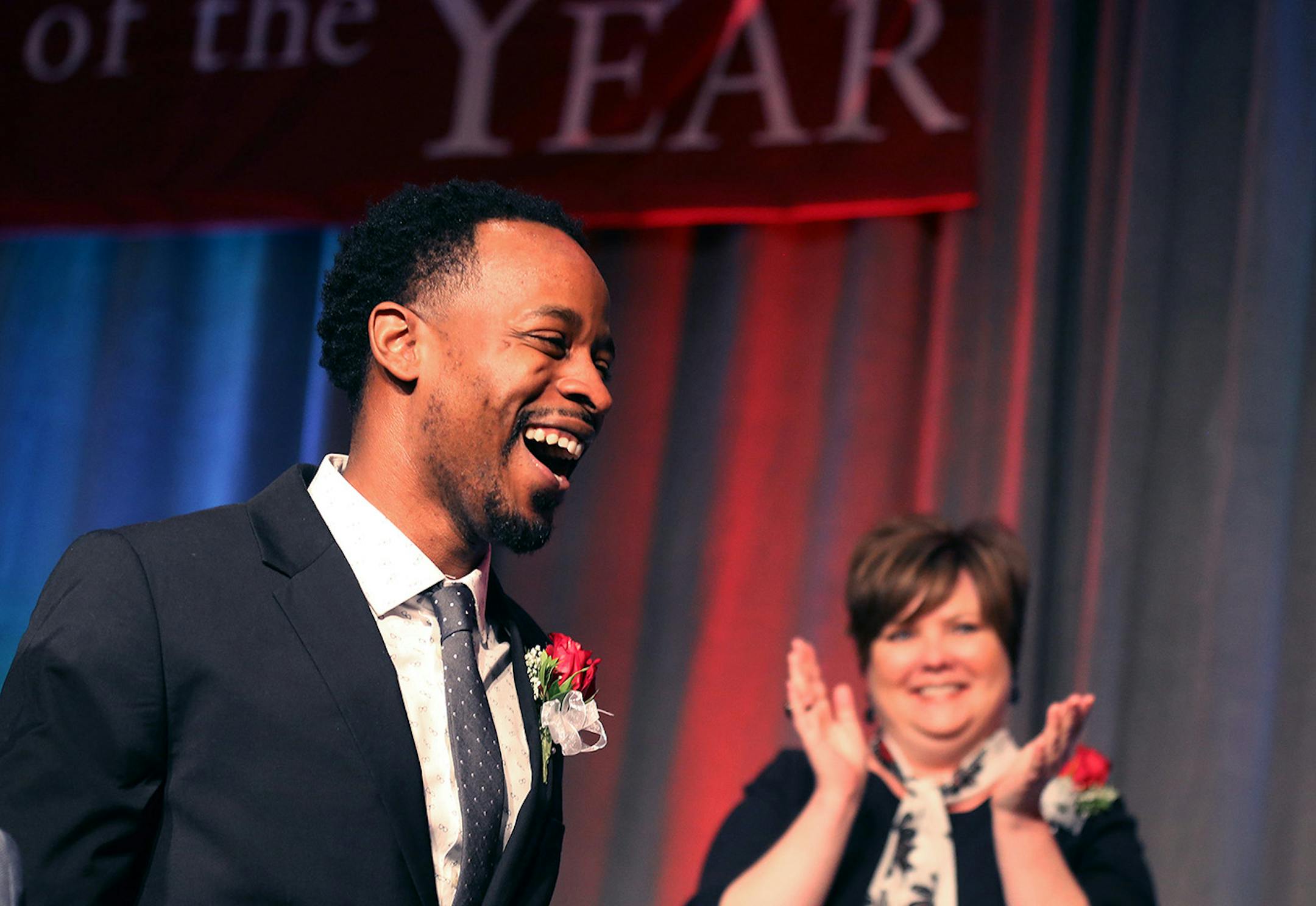 Adbul Wright, language arts teacher at Best Academy charter school celebrated winning the 2016 Minnesota Teacher of the Year award at the Radisson Blu hotel on Sunday in Bloomington.