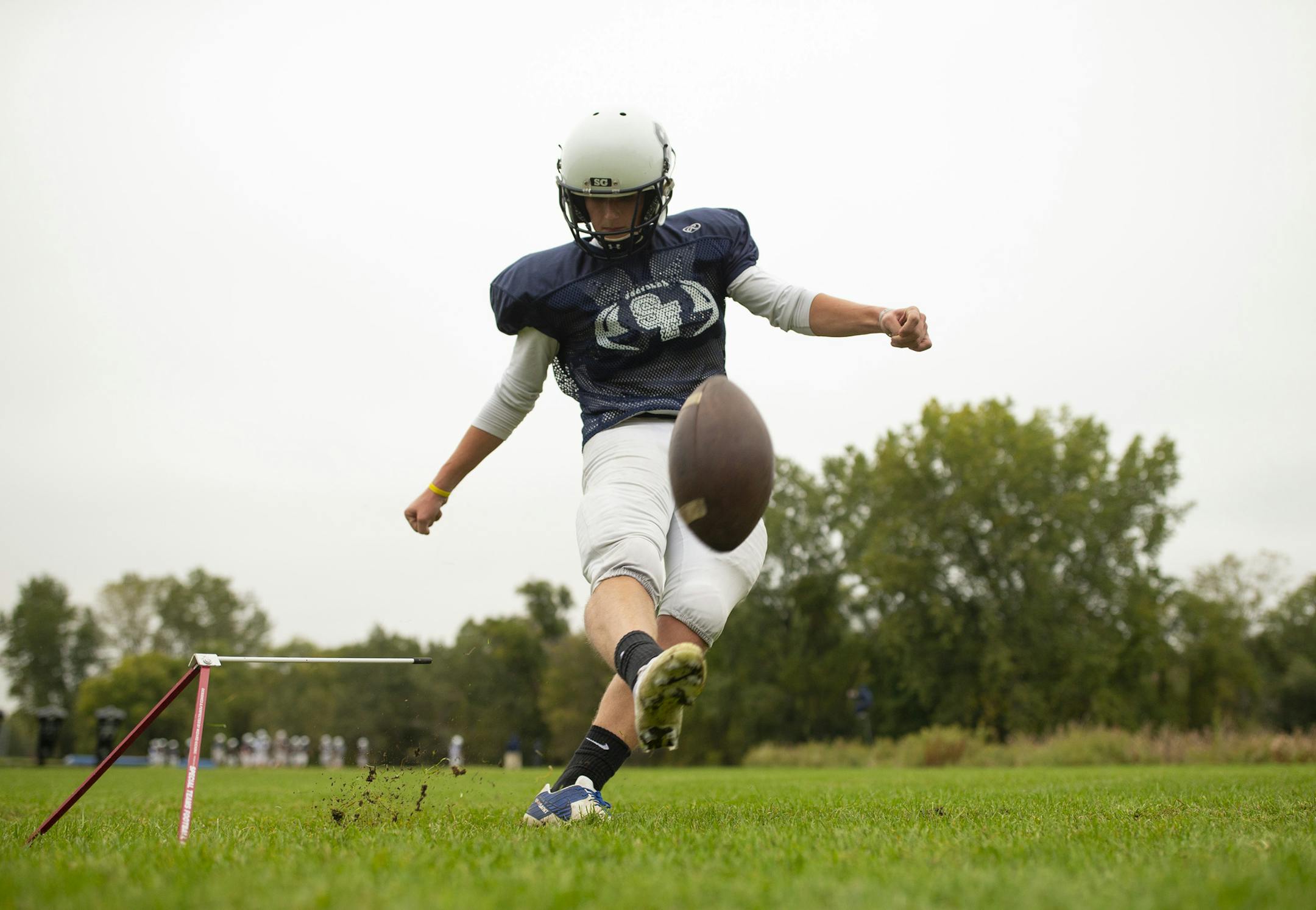 St. Francis kicker Hunter Dustman practiced kicking field goals at practice Tuesday afternoon. Dustman' powerful leg and dedication to kicking have made him the top kicking prospect in the state. Photo: JEFF WHEELER ï jeff.wheeler@startribune.com