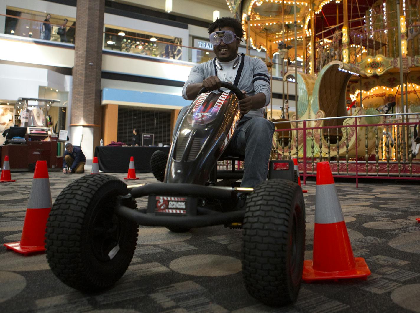 Lidetu Asele of Roseville drove a pedal cart with drunk-vision goggles. The simulation coincided with a drunken-driving awareness campaign.