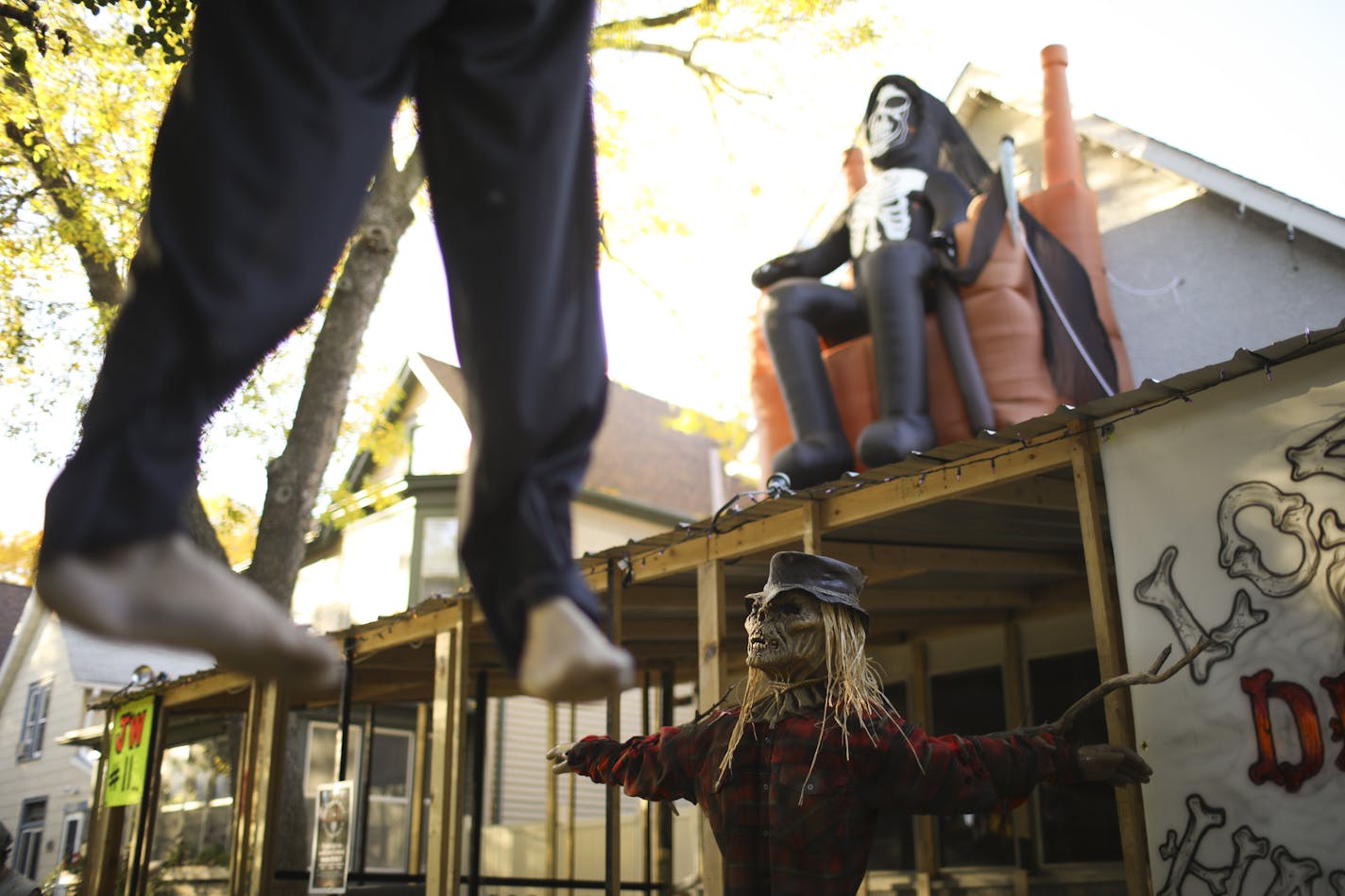 Some of the Halloween decorations in front of Ed Johnson's house in St. Paul. Johnson has transformed his St. Paul home into a neighborhood Halloween attraction for the past few years. This year the city is requiring him to have a permit and he doesn't think he can meet the requirements in order to be open in time for Halloween.