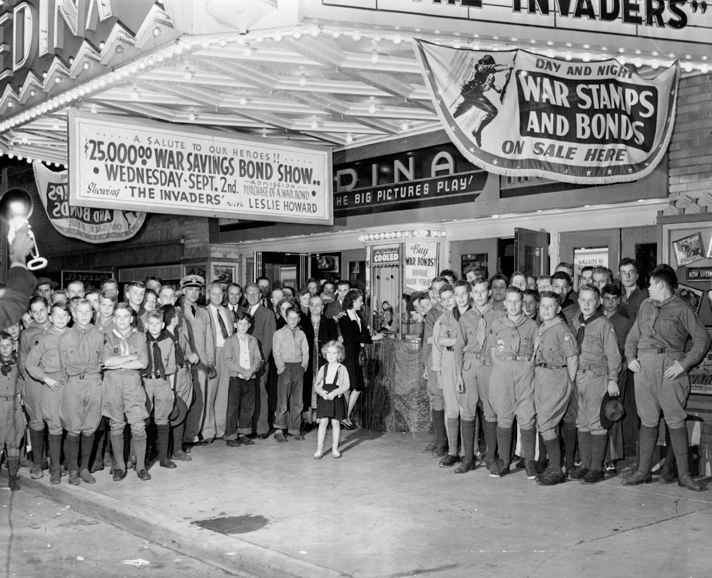 Sept. 2, 1942: People who bought war bonds from the Boy Scouts in Edina were admitted free to attend the screening of "The Invaders" at the Edina Theater. The World War II drama was released in Britain in 1941 by the name "49th Parallel." (Jack Gillis/Star Tribune)