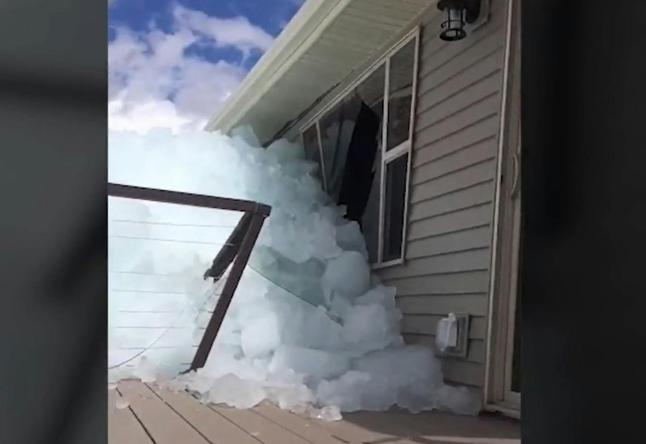Strong winds whipping across Lake Mille Lacs has pushed mountains of ice into residential backyards along the southeastern shore.