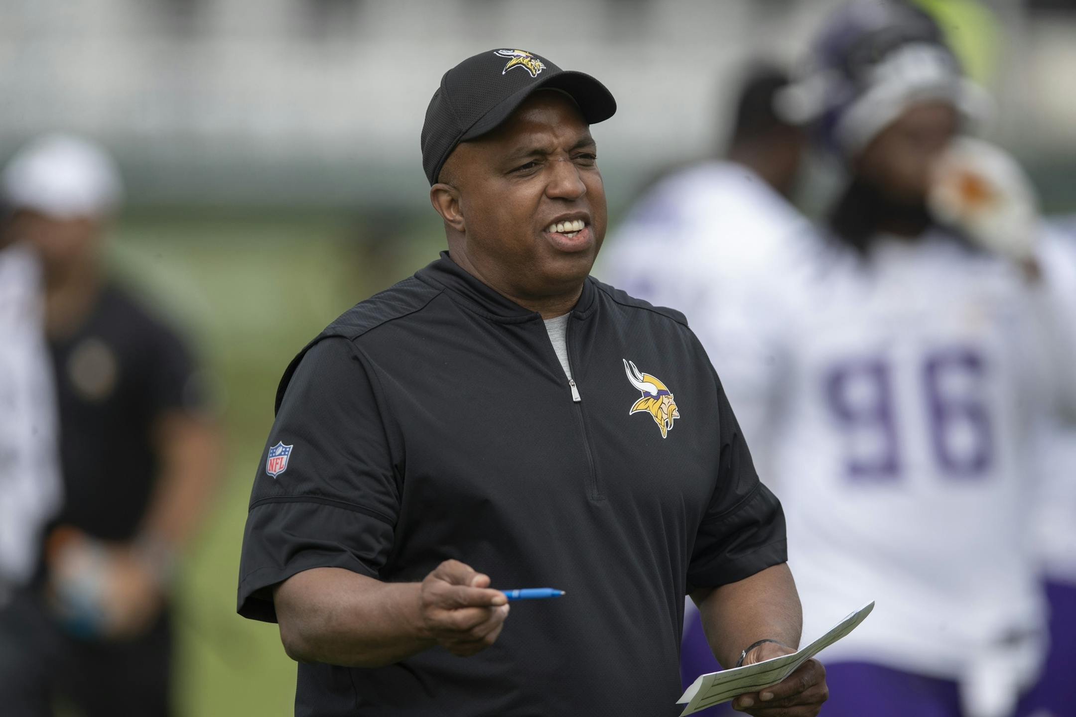 Vikings defensive coordinator George Edwards at TCO Performance Center Thursday July,25 2019 in Eagan, MN.