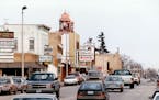 February 7, 1990 Residents of New Prague react to react events in Old Prague. View of New Prague looking from the West. Town's main street, St. Wences