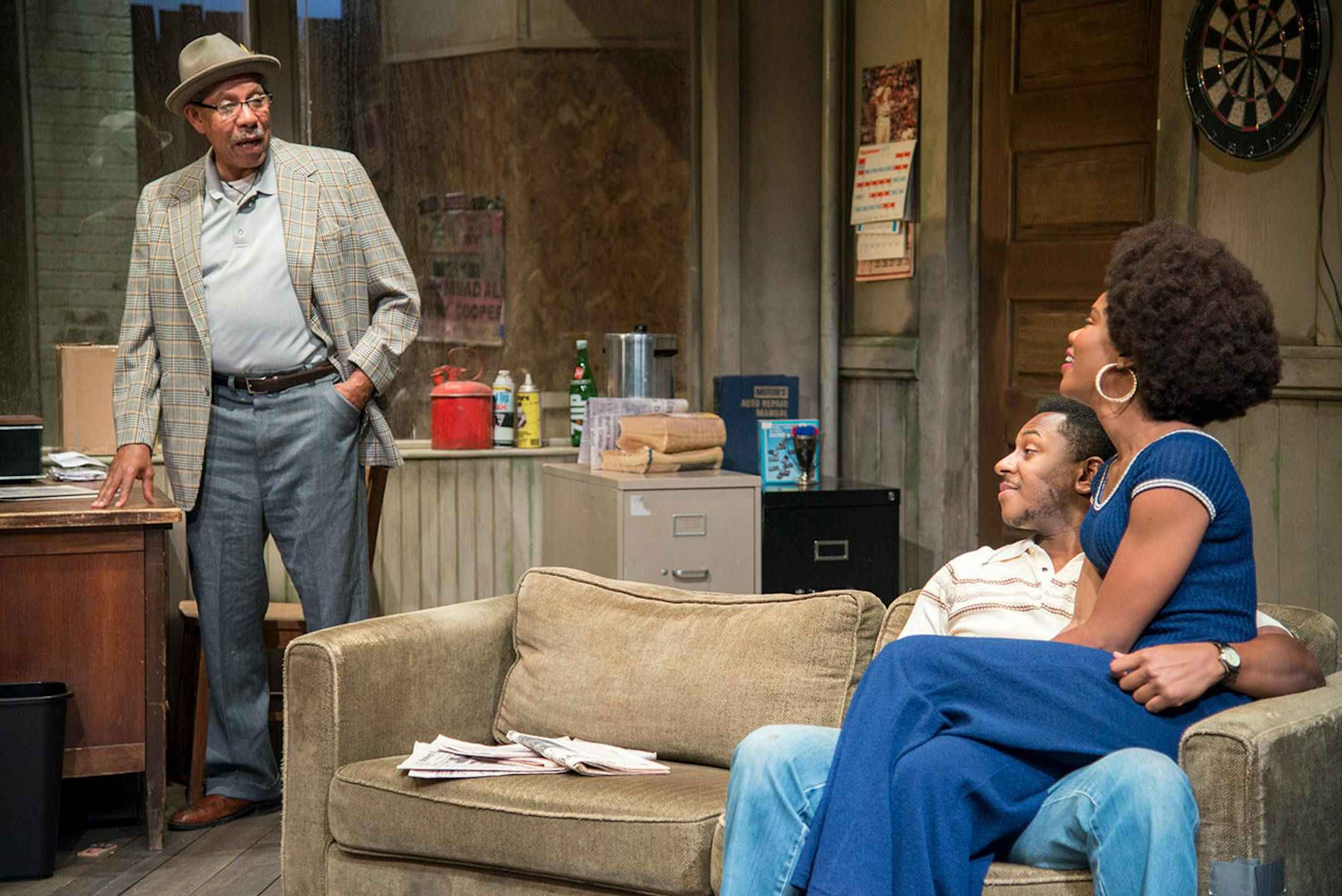 Left, James W. Craven plays a cab stand owner in, "Jitney," by August WIlson at Penumbra Theatre in the Twin Cities playin in, October 2016. From Left, James Craven, Darrick Mosley, Jasmine Hughes