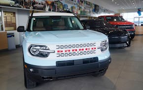 FILE  -A Ford Bronco is displayed at a Gus Machado Ford dealership on Jan. 23, 2023, in Hialeah, Fla.