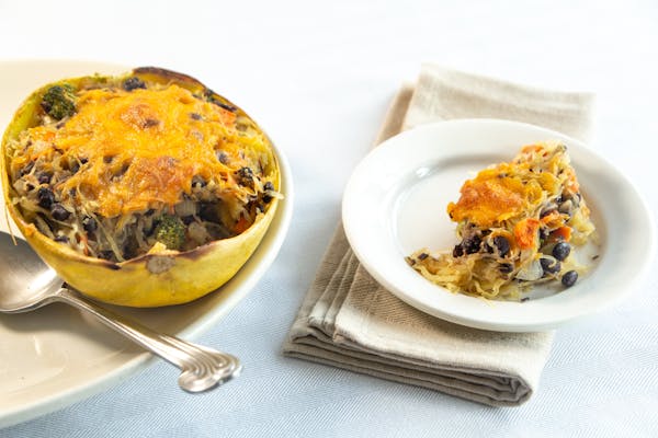 Spaghetti Squash Stuffed With Black Beans and Cheddar Robin Asbell Special to the Star Tribune
