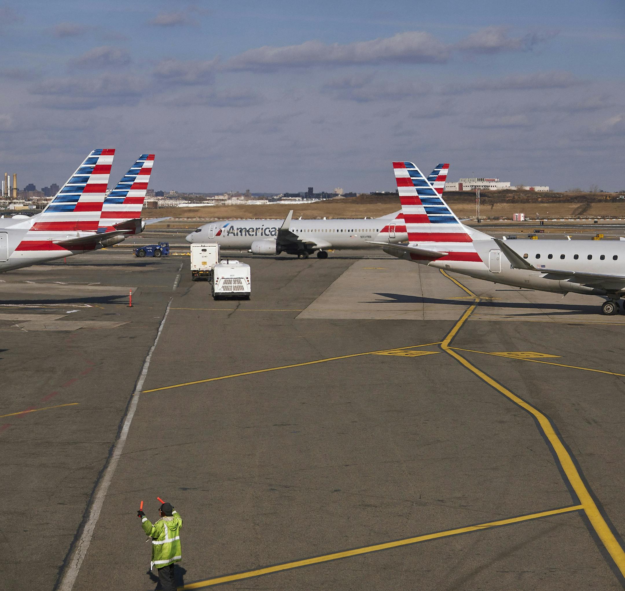 Planes on the tarmac at La Guardia Airport in New York on Friday morning, Jan. 25, 2019. Significant flight delays were rippling across the Northeast on Friday because of a shortage of air traffic controllers as a result of the government shutdown, according to the Federal Aviation Administration. (John Taggart/The New York Times)