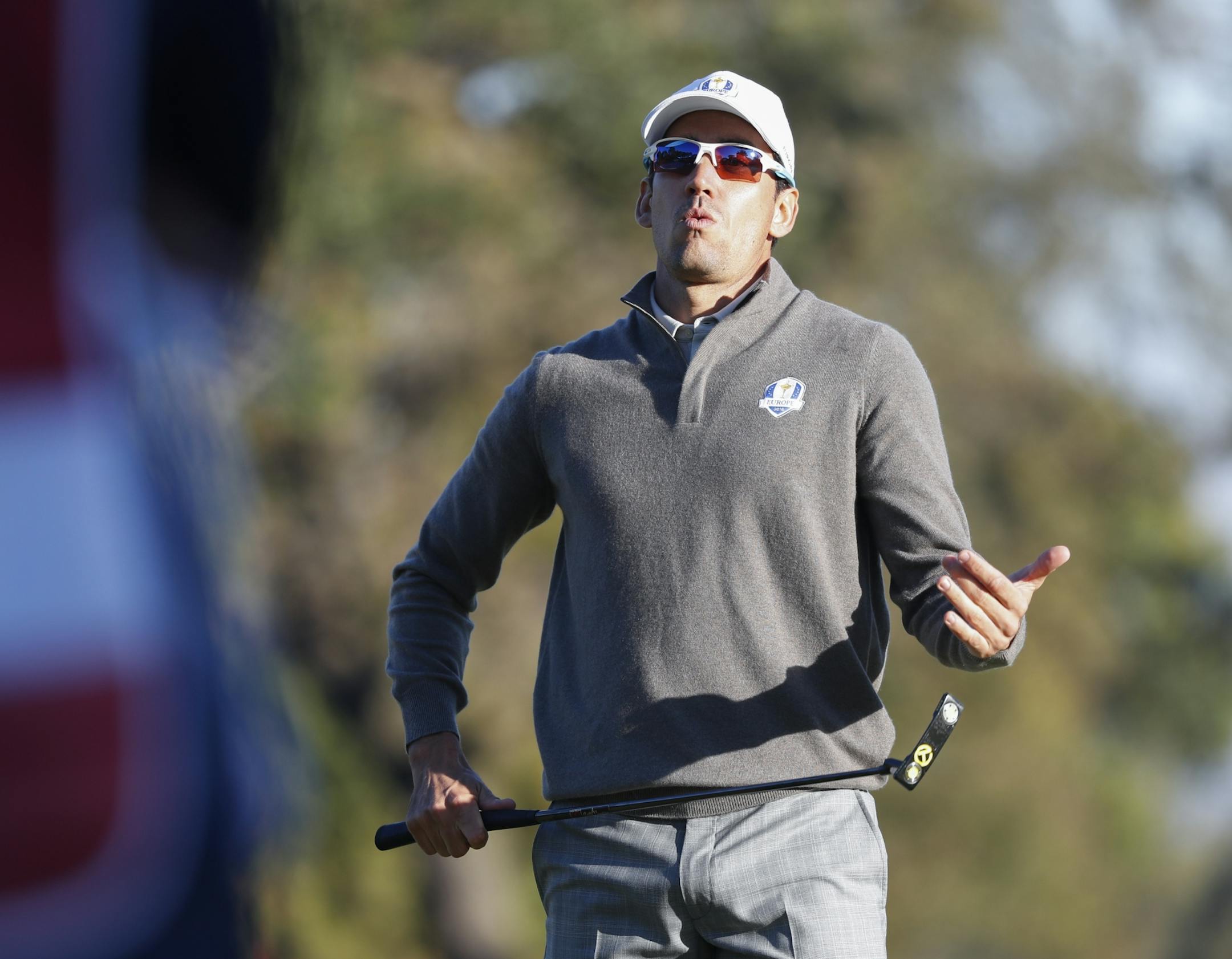 Rafa Cabrera-Bello Reacts to a missed putt during the Saturday monring foursome rounds