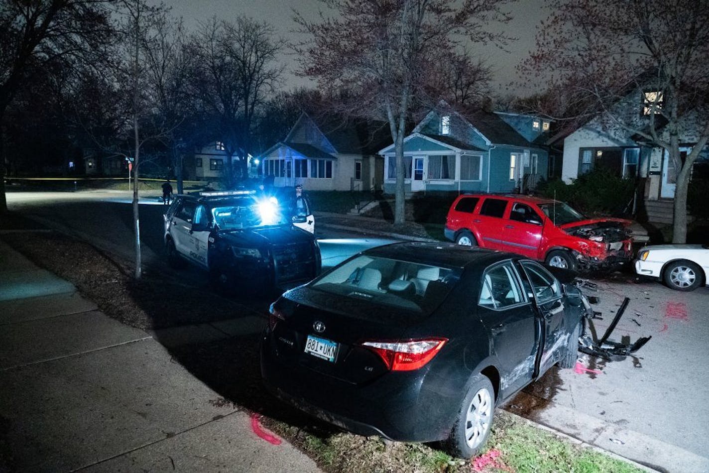 Police investigated a multi-vehicle crash involving a SUV fleeing police that left one person dead near N. 36th and Aldrich avenues in Minneapolis on Wednesday night.