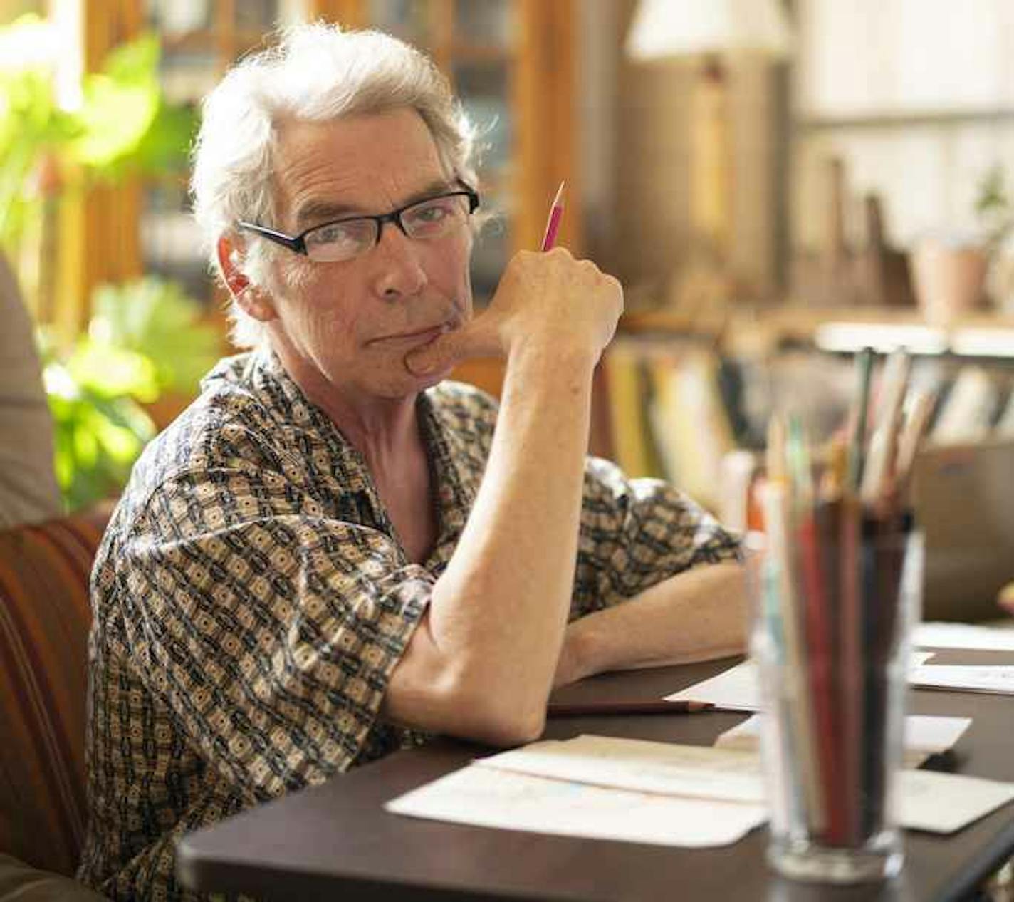 Aldo Moroni, sketching in his Minneapolis loft in July 2020. Though he was dying of pancreatic cancer, he was still hard at work.