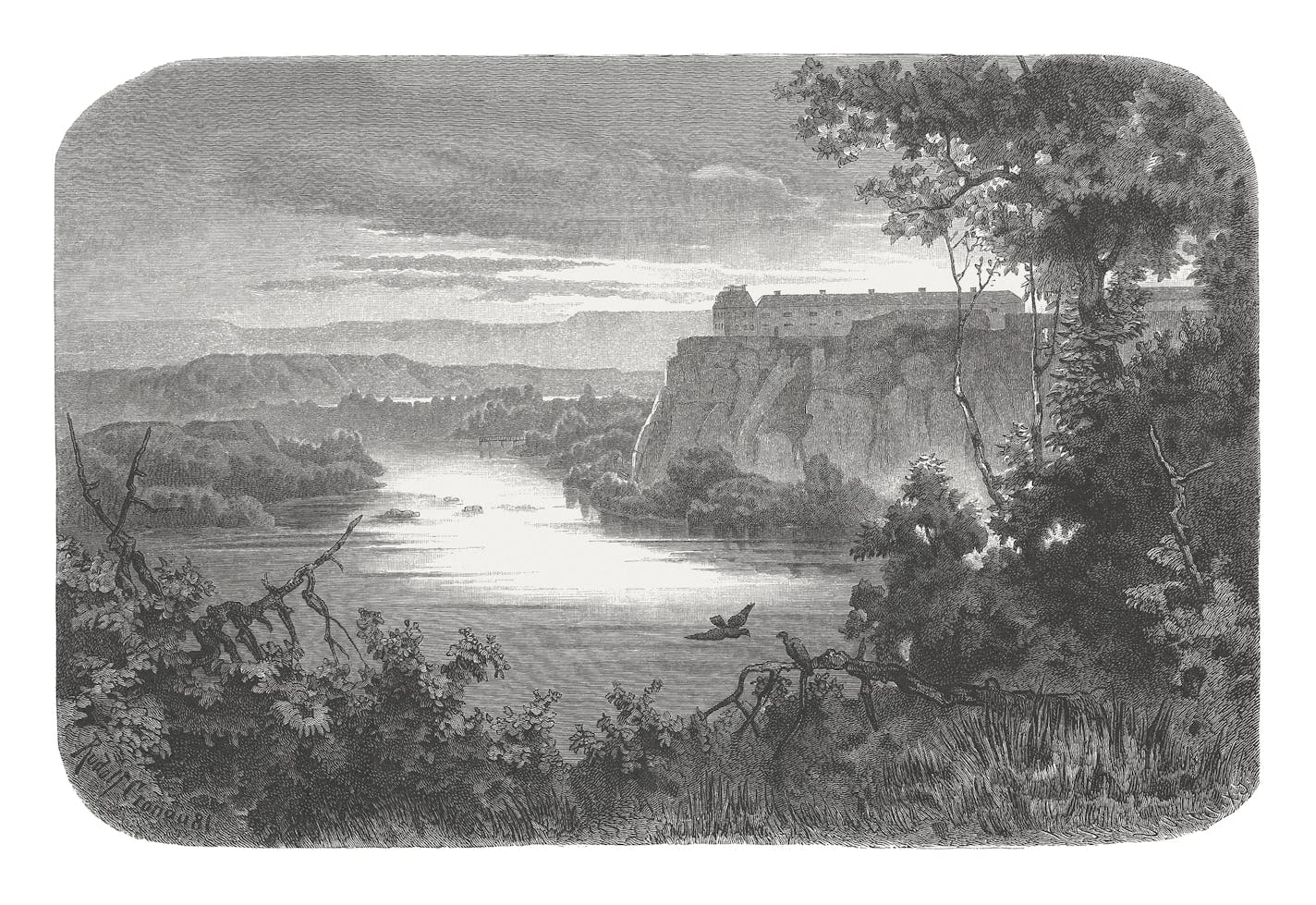 iStock
Mouth of the Minnesota River in the Mississippi River below of the Fort Snelling. Woodcut engraving after a drawing by Rudolf Cronau (German painter, 1855 - 1939), published in 1882.