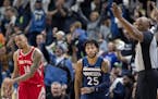 Minnesota Timberwolves Derrick Rose (25) after making a three pointer in the fourth quarter.