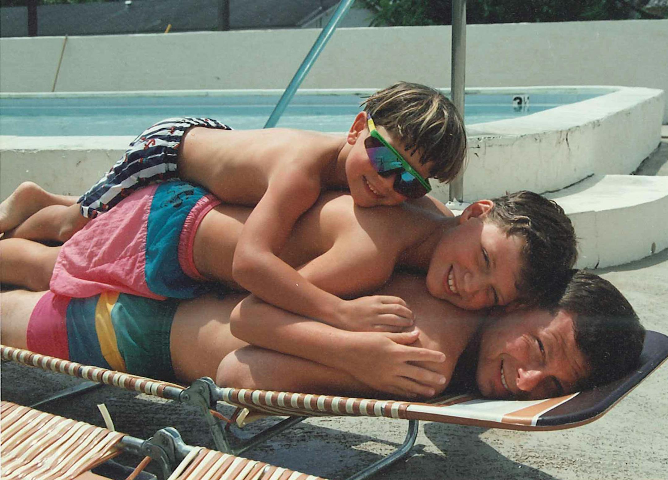 Barb Day of Plymouth sent in this photo -- about 20 years old -- of the boys warming up after a swim by piling on Dad. [focus061817