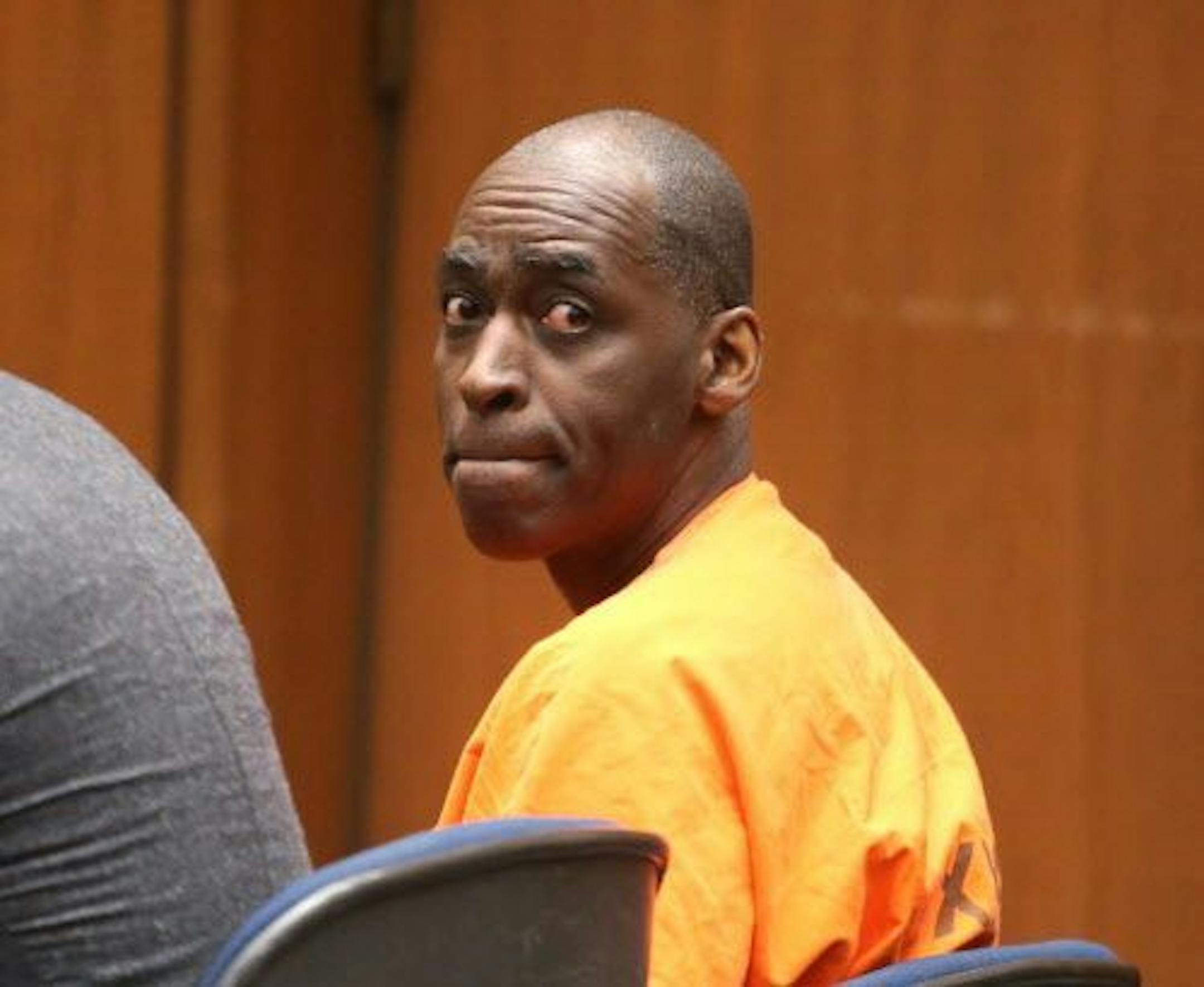 Michael Jace, an actor who played a police officer on the TV show "The Shield," sits in Los Angeles Superior Court during his sentencing for the murder of his wife Friday, June 10, 2016. Jace was been sentenced to 40 years to life in prison for his conviction on second-degree murder charges, after an emotional hearing in which the victim's family members wept as they spoke about the impact of her loss.