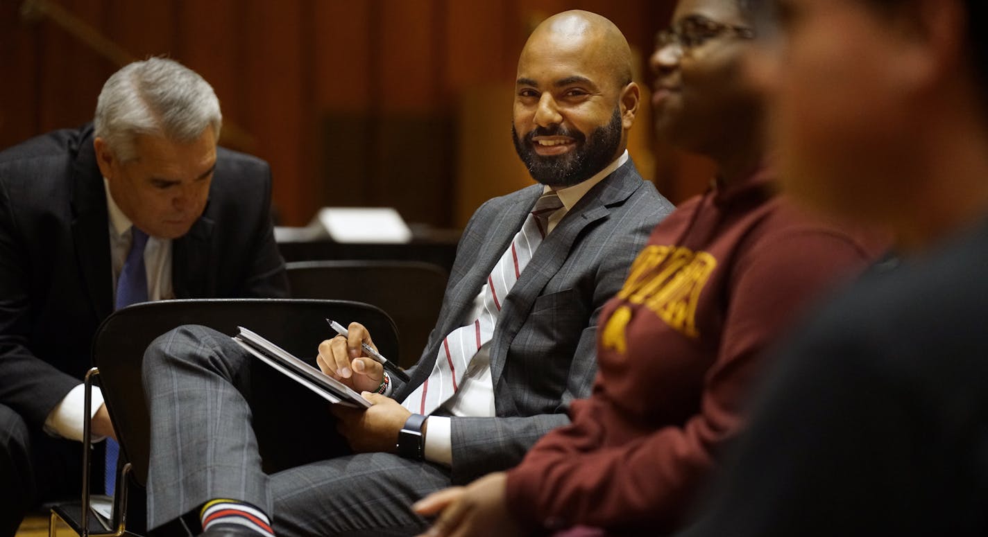 Regent Abdul Omari moderated a discussion on what students were seeking in the next president.