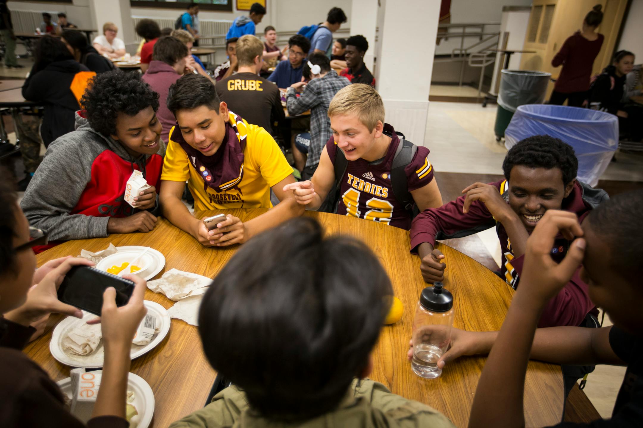 Students hang out in the cafeteria at Roosevelt High School in Minneapolis on Sept. 16, 2016.