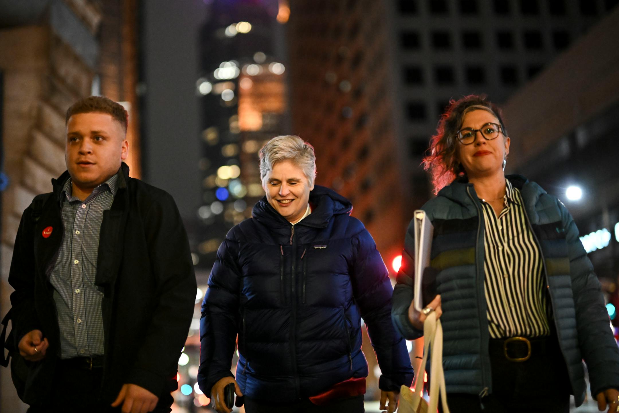 Hopkins school board chair Jen Westmoreland, right, recently announced her bid for a vacant Hennepin County Board seat. She is shown here on election night in November 2022 with her partner Mary Moriarty, who was elected Hennepin County Attorney.