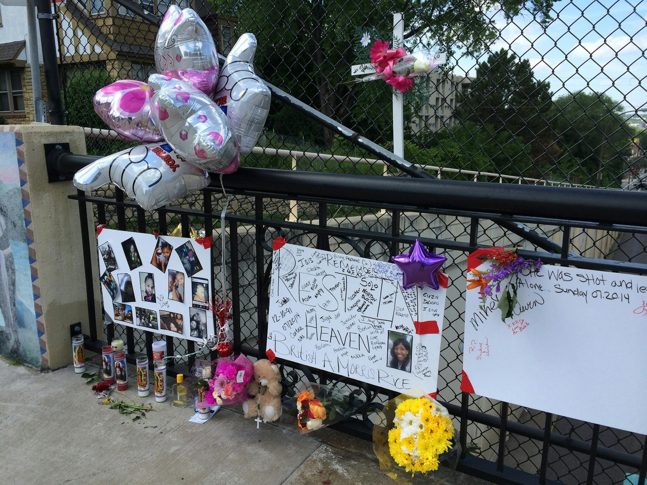 A memorial for British Autavia Morris-Rice has sprung up near where she was fatally shot on July 19.