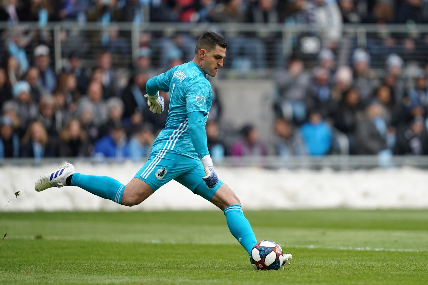 Minnesota United goalkeeper Vito Mannone (1), shown in the Loons' first match at Allianz Field on April 13, said the team can't let up against struggling FC Cincinnati.