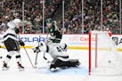 A shot by Minnesota Wild right wing Mats Zuccarello (36), not pictured, makes it past Los Angeles Kings goaltender Cal Petersen (40) for a goal with M