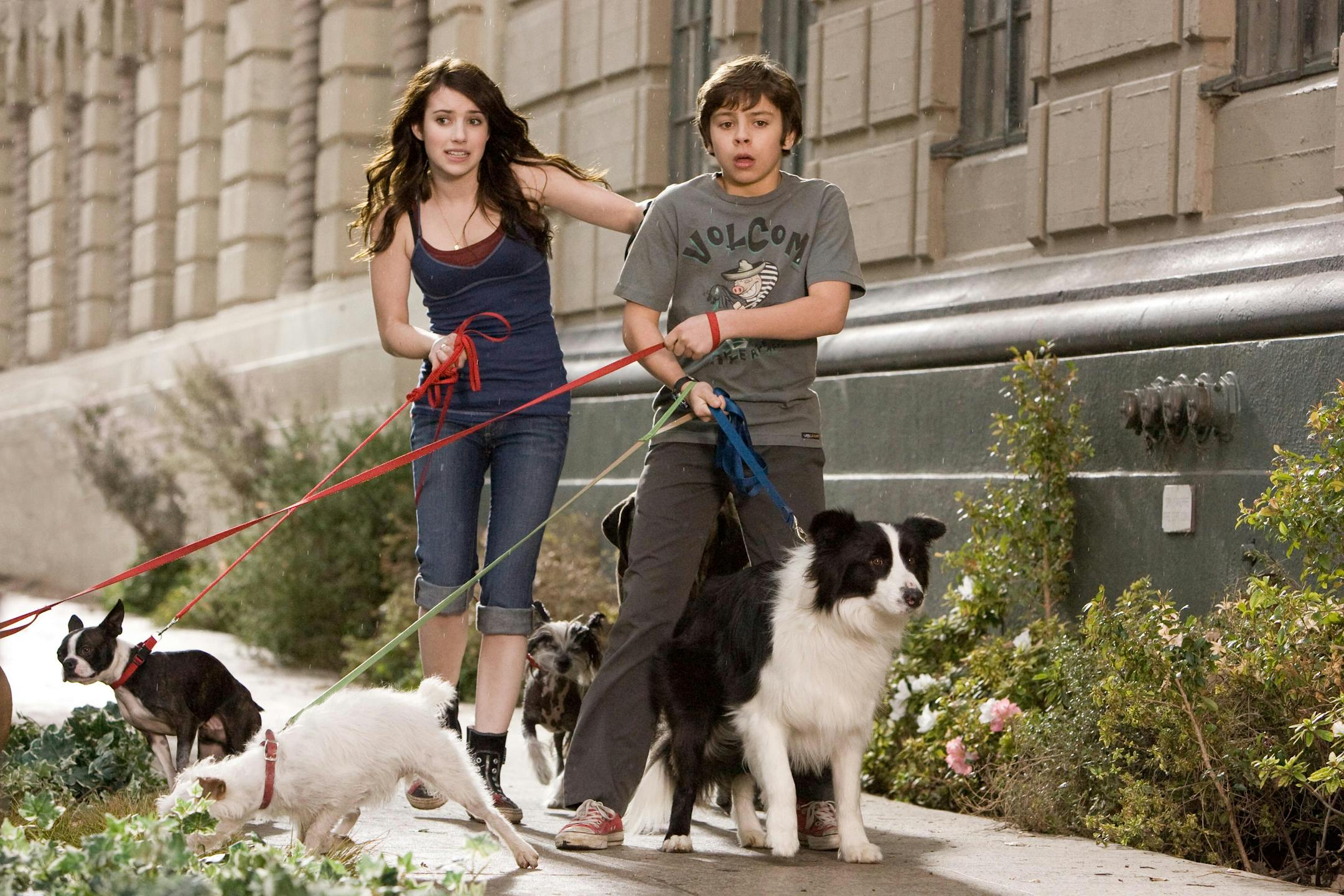 In this image released by Dreamworks Pictures, Emma Roberts, left and Jake T. Austin are shown in a scene from "Hotel for Dogs."