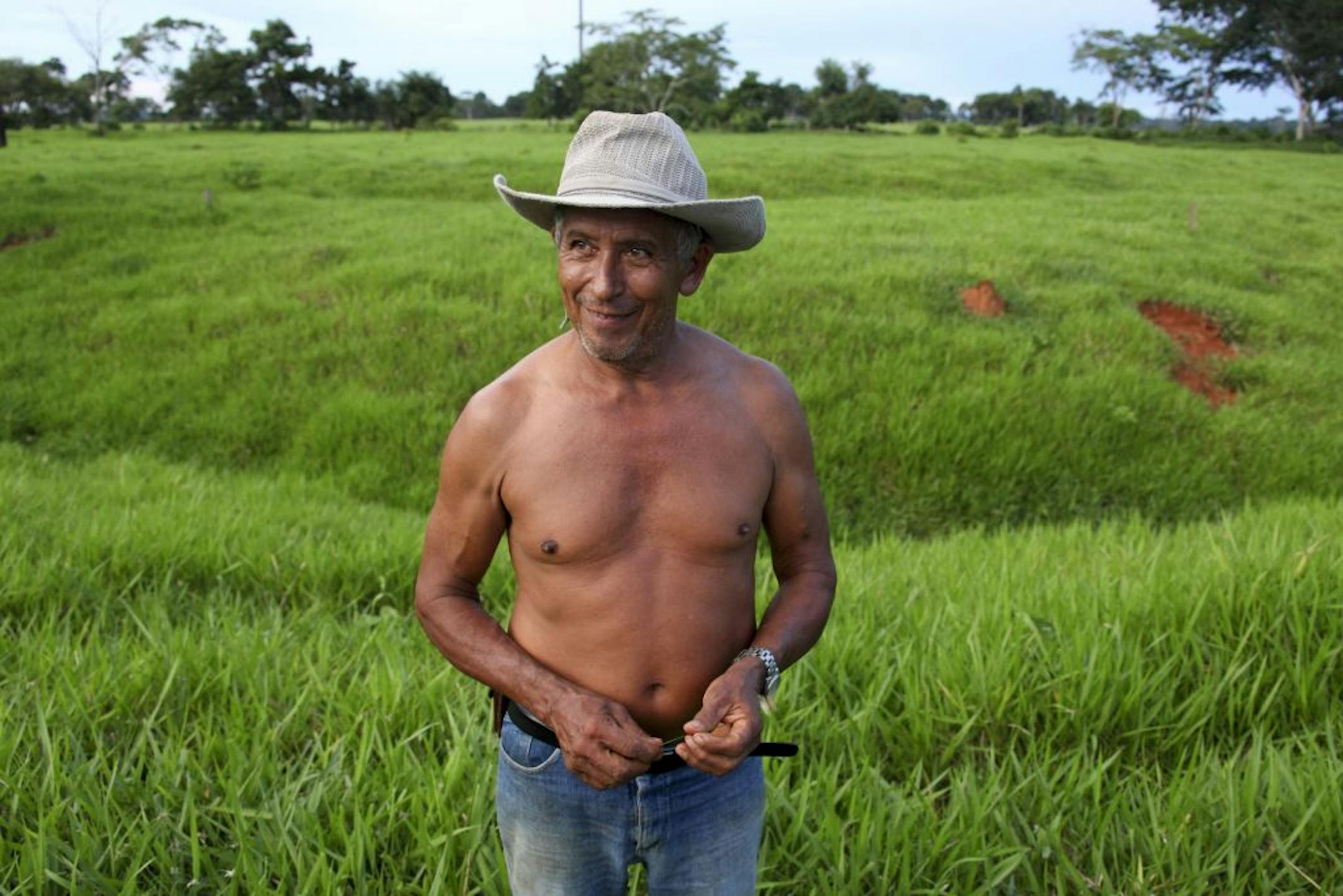 Edmar Araujo, a cattleman, on his family's land where geolyphys, geometric designs carved into the earth, have been found, near Rio Branco, Brazil, Jan. 8, 2012. Geolyphys, which have become increasingly visible with the deforestation of the Amazon, suggest that contrary to conventional understanding, parts of the world's largest tropical rain forest may have been home to large populations.