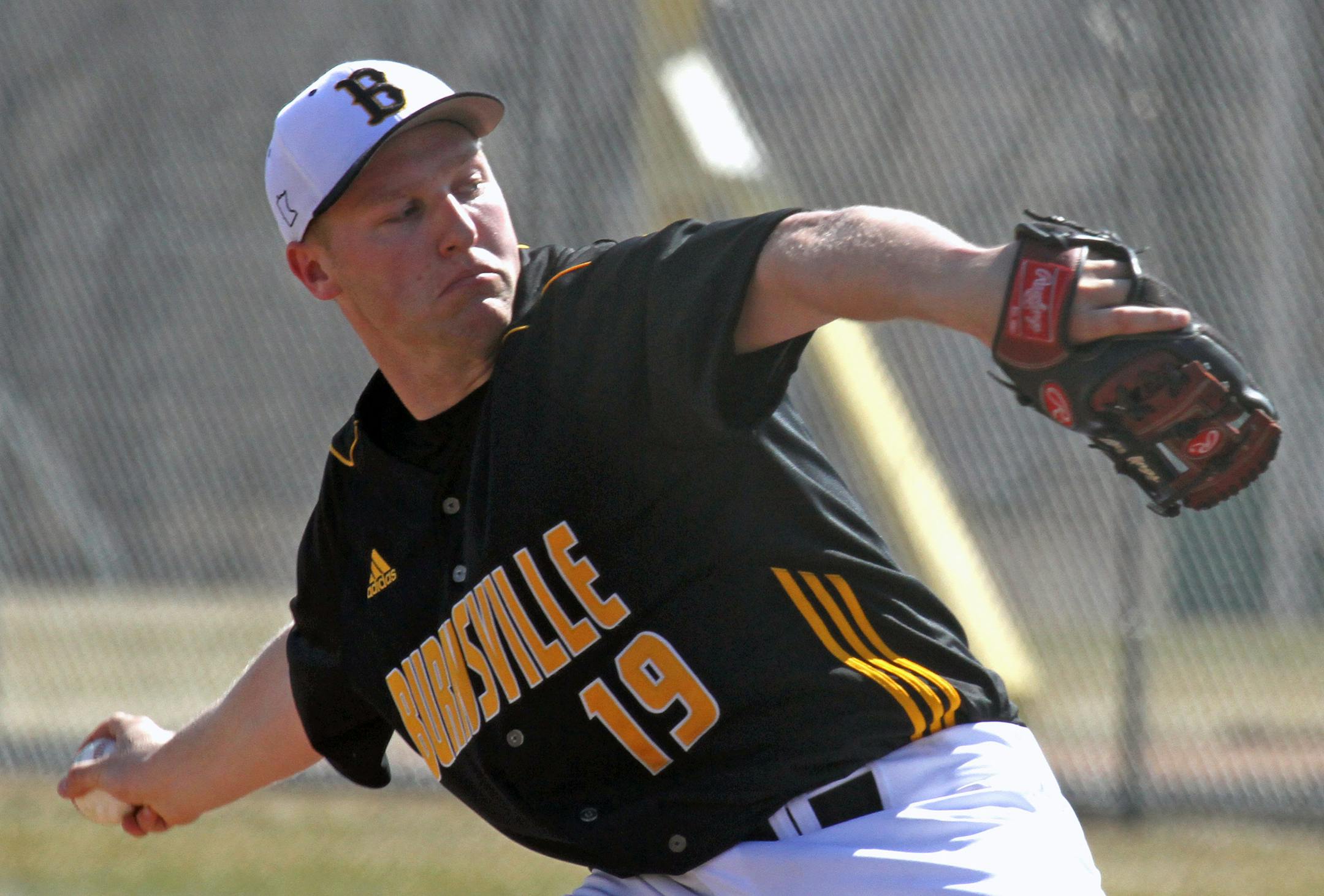 Burnsville's Tyler Hanson pitched against Rosemount in the first game of a double header on 4/26/13.] Bruce Bisping/Star Tribune bbisping@startribune.com Tyler Hanson/roster.