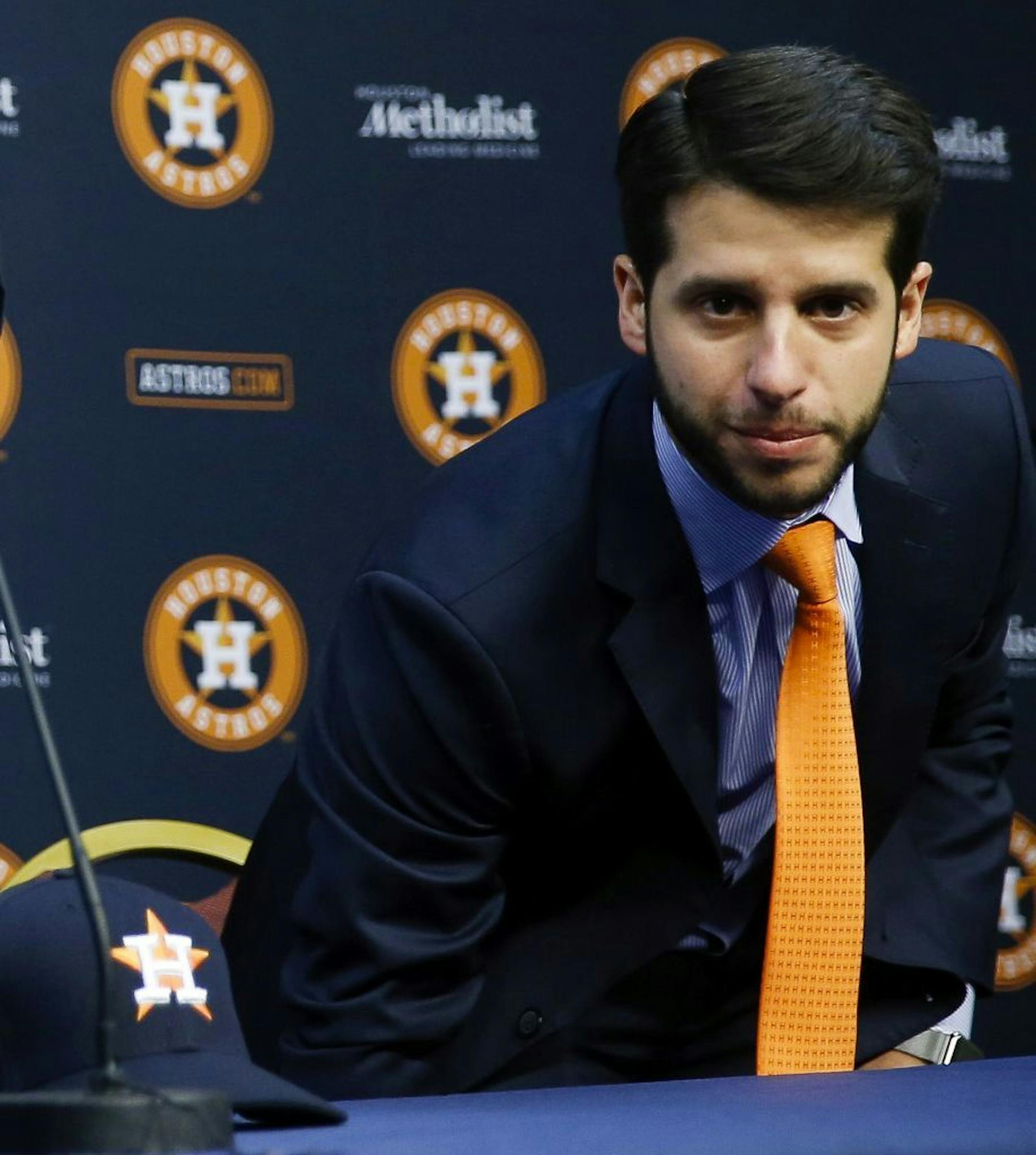 FILE - In this Jan. 17, 2018, file photo, Houston Astros Senior Director of Baseball Operations Brandon Taubman attends a baseball news conference in Houston. The Astros have fired Taubman for directing inappropriate comments at female reporters following Houston's pennant-winning victory over the New York Yankees.