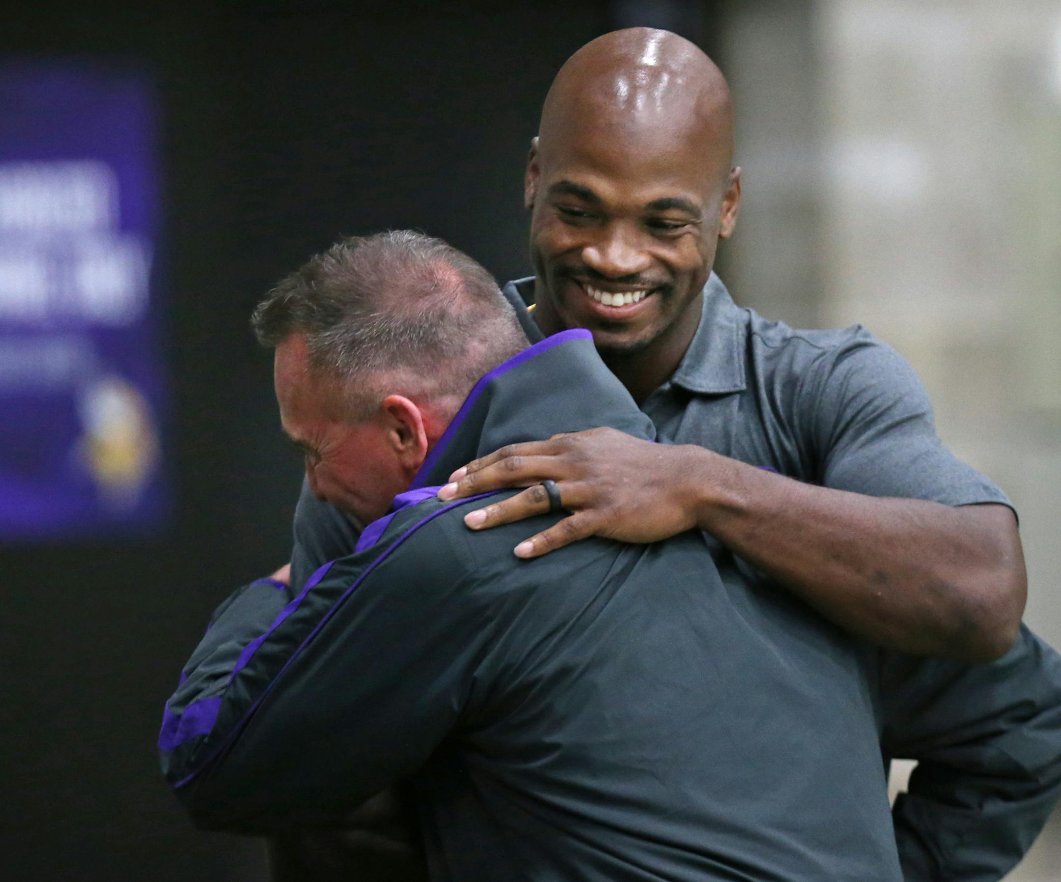 Back at Winter Park, Adrian Peterson greeted Brad Madson, the Vikings’ executive director of community relations, before Tuesday afternoon’s news conference. Peterson expressed confidence in his team. “We can accomplish great things,’’ he said.
