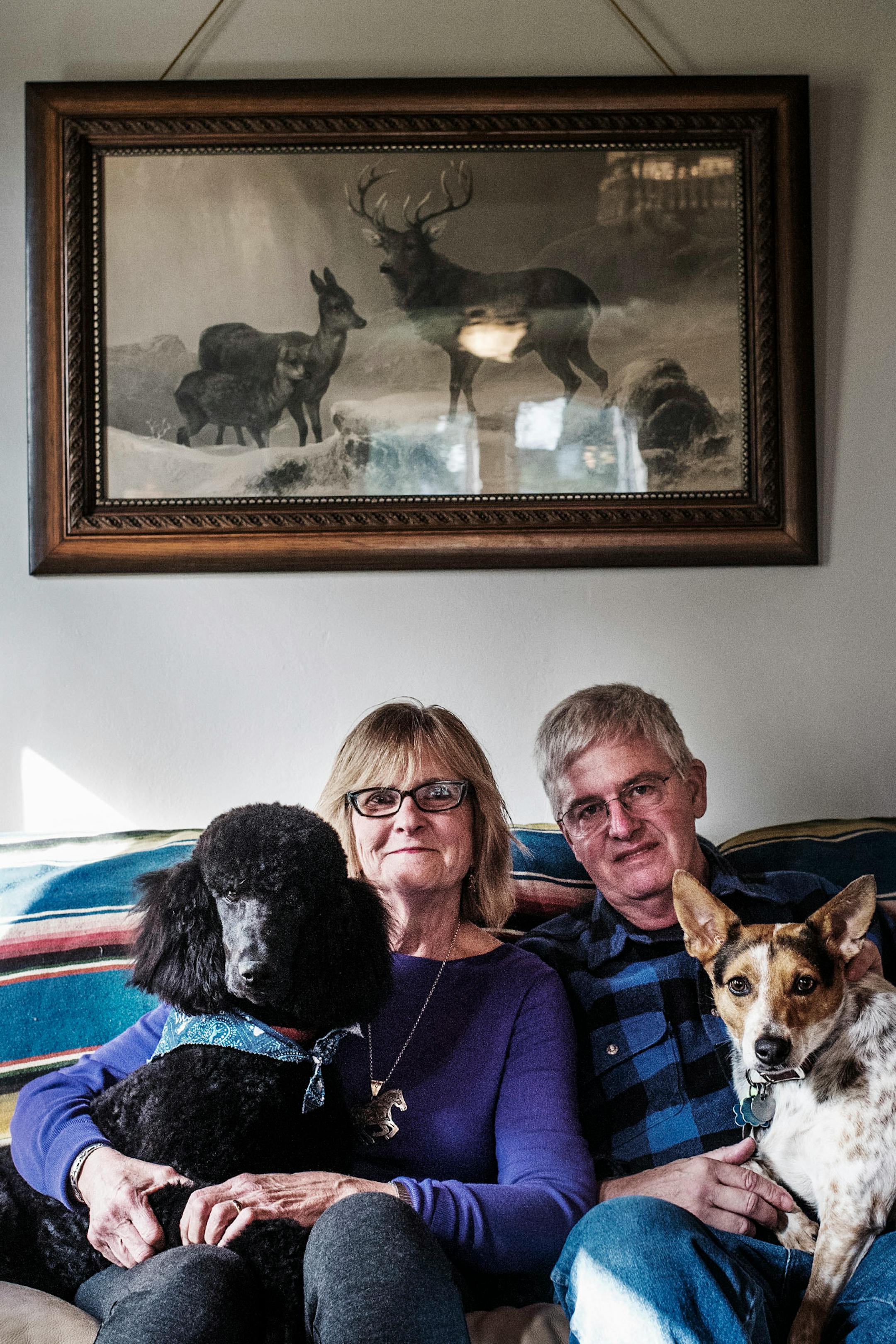Barbara Droher Kline and John Kline with pets Pierre and Kylie.